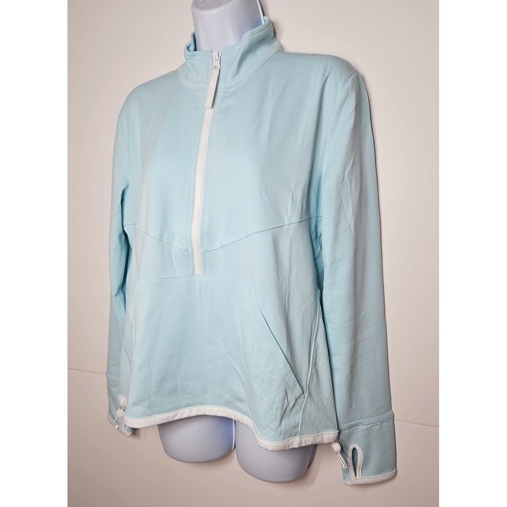Talbots Womens Light Blue 1/2 Zip Athletic Pullover Top Thumbholes Medium NWT - Picture 2 of 10